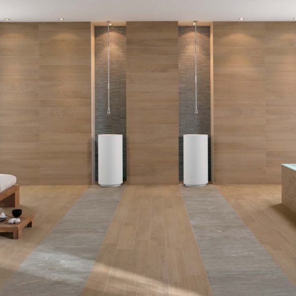 Noa Naturel 15x90 - Noa Naturel 45 Mosaïque 6 col - Vals Structuré 30x60 - Vals 45 Mosaïque Multisurface - Piastrelle per Hotel