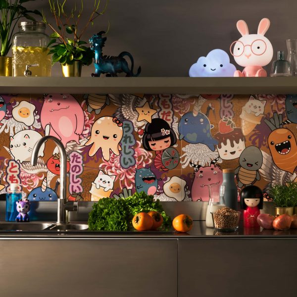 Kawaii Piastrelle effetto carta da parati Cucina