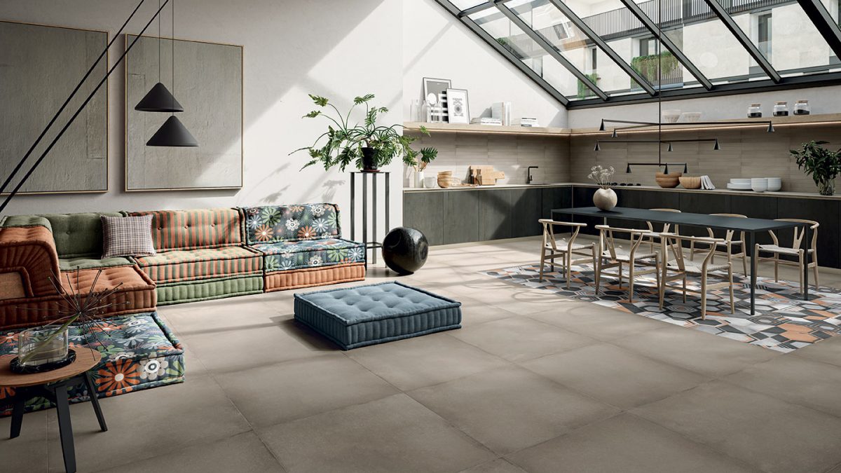 tappeto di piastrelle cucina open space