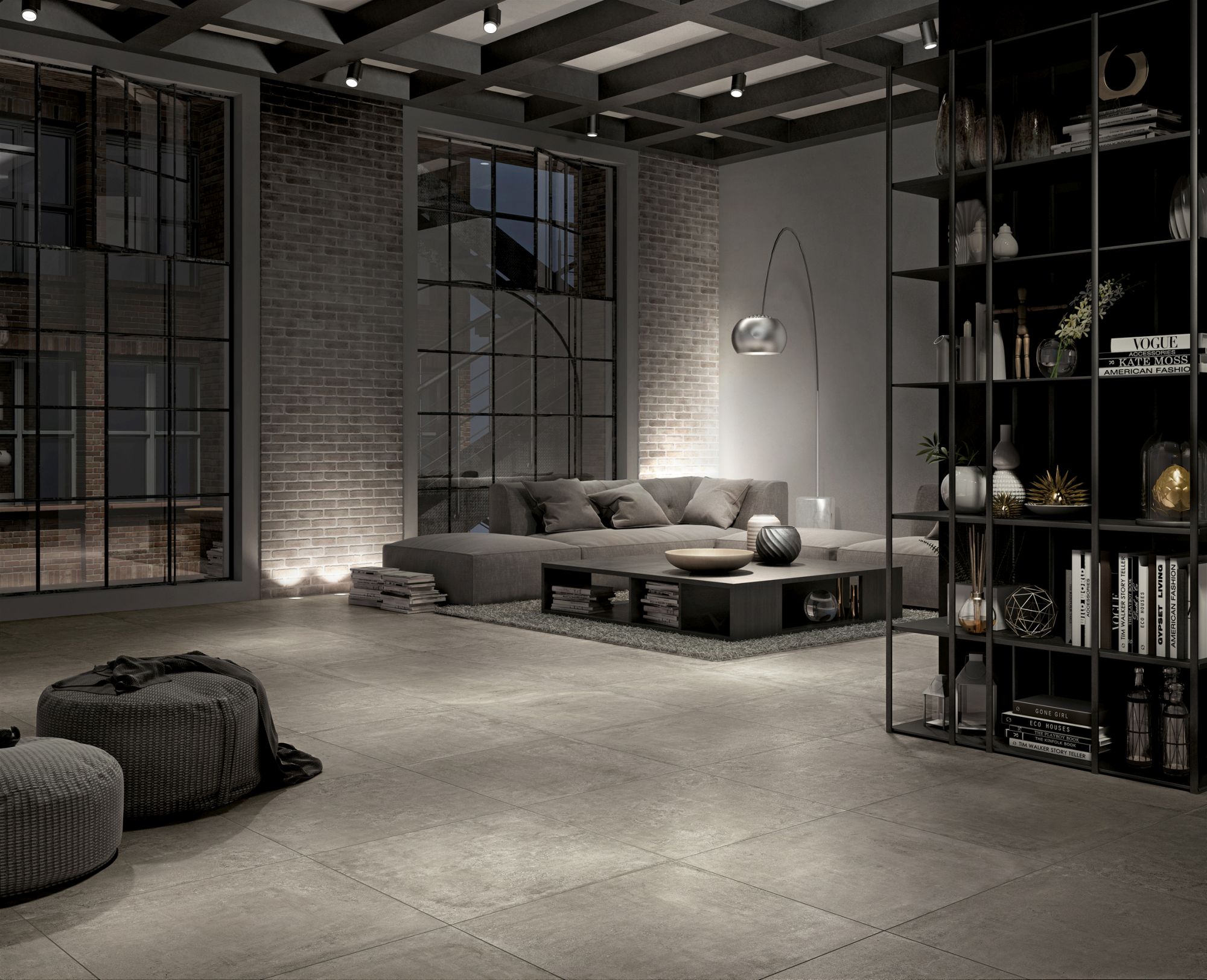 pavimento grande formato effetto cemento per stile industriale