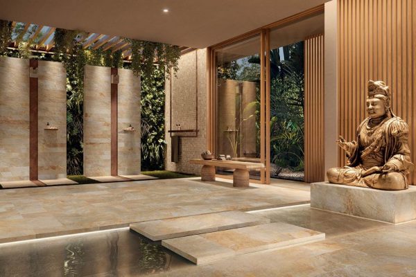 design biofilico con piastrelle effetto pietra