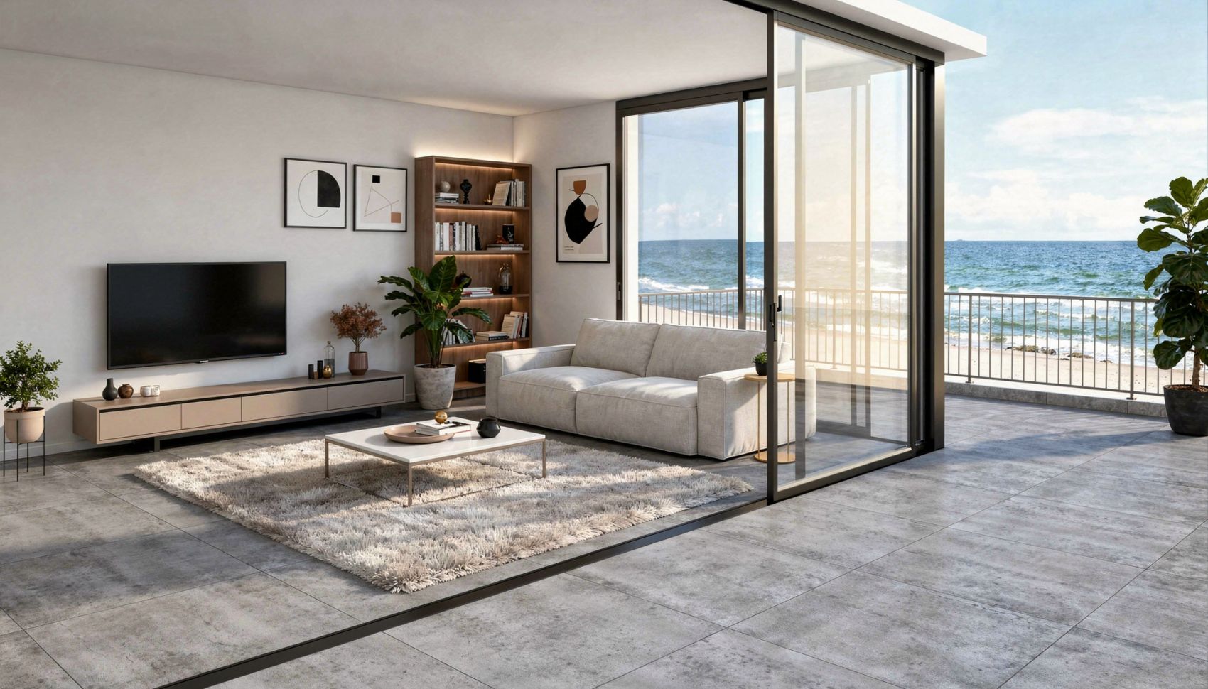 pavimento continuo con piastrelle per interno e piastrelle terrazzo