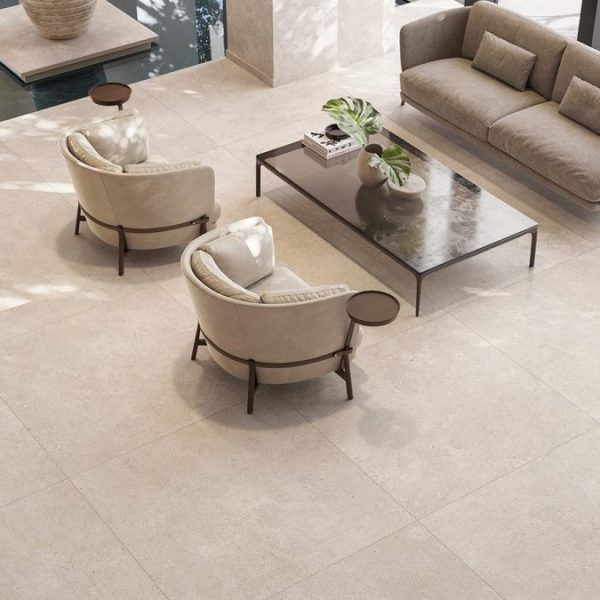 gres effetto cemento beige salotto