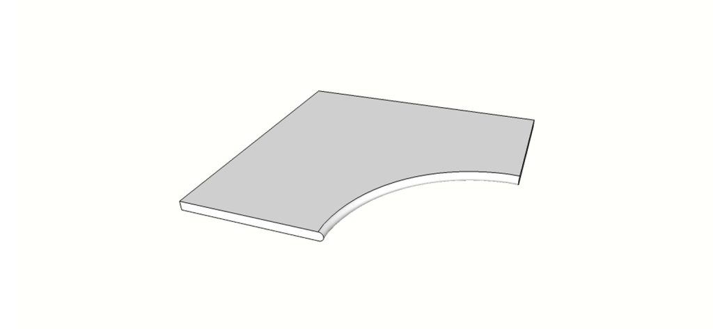 Angolo curvilineo bordo arrotondato <span style="white-space:nowrap;">60x60 cm</span> &nbsp; <span style="white-space:nowrap;">sp. 20mm</span>